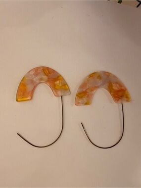 Marbled Pink & Yellow Resin Arch Earrings